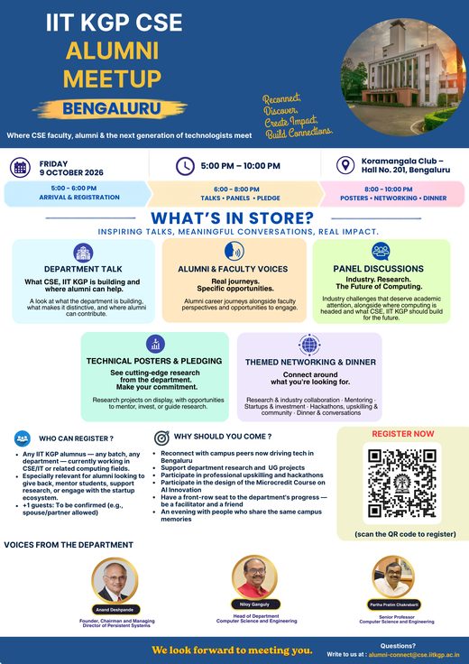 One page flyer for the IIT KGP CSE Alumni Meetup, Bengaluru